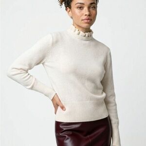 J. Crew Cream Ruffle Mock-Neck Sweater